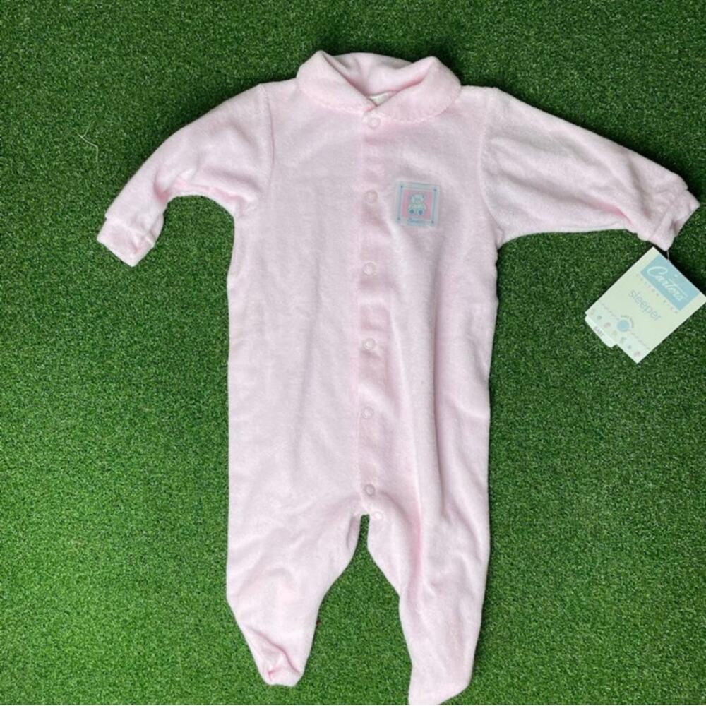 Vintage 90s 2000s NWT Carter's Baby Pink Terry Cloth Snap Closure Onesie Sz 0-3M